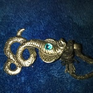 Silver snake necklace with suede cord